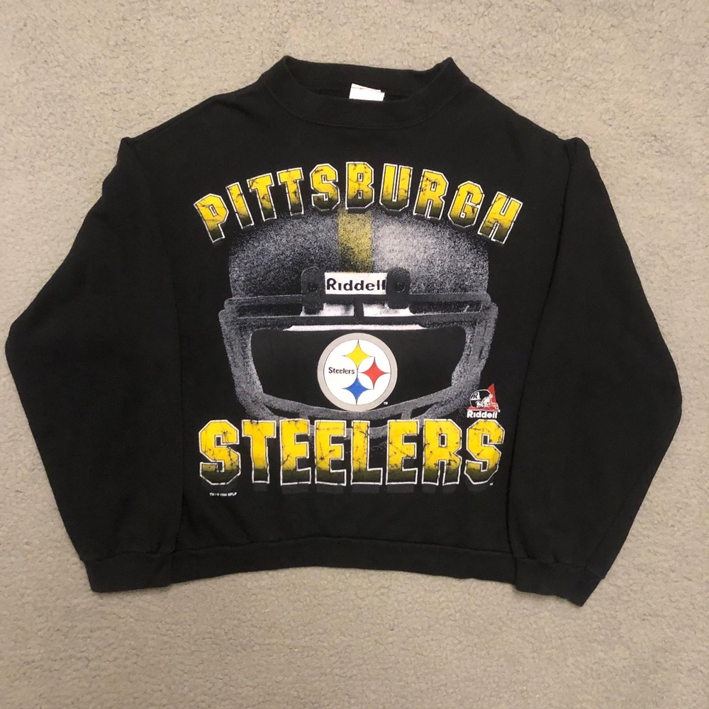 Vtg 1998 Pittsburgh Steelers Riddell Helmet Sweatshirt Black NFL Mens S